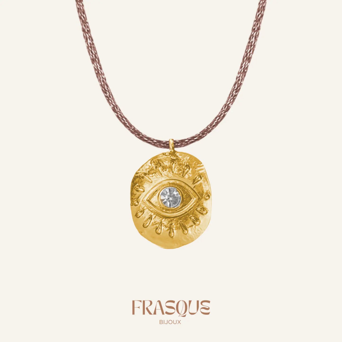 Collier cordon fin brillant et médaillon oeil doré - Radieuse Frasque Bijoux