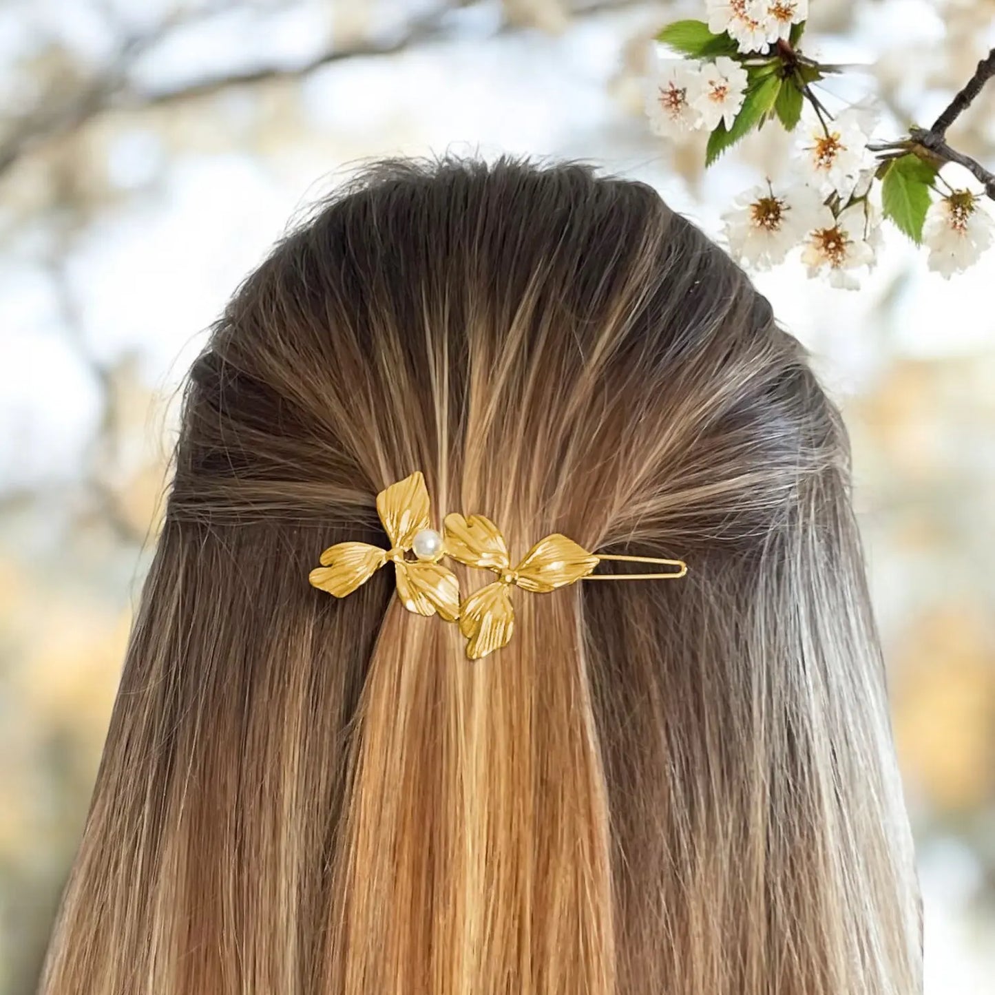Barrette cheveux dorée fleurie et perle - acier inoxydable - Olympe Frasque Bijoux