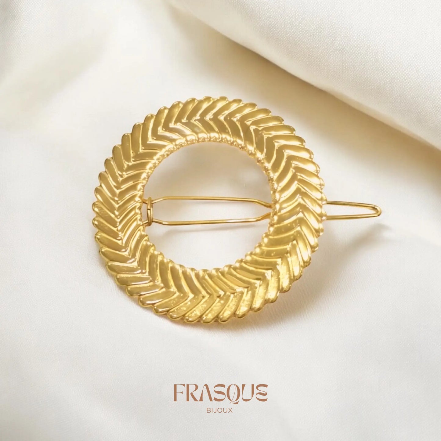 Barrette cheveux dorée tressée ronde - acier inoxydable - Lise Frasque Bijoux