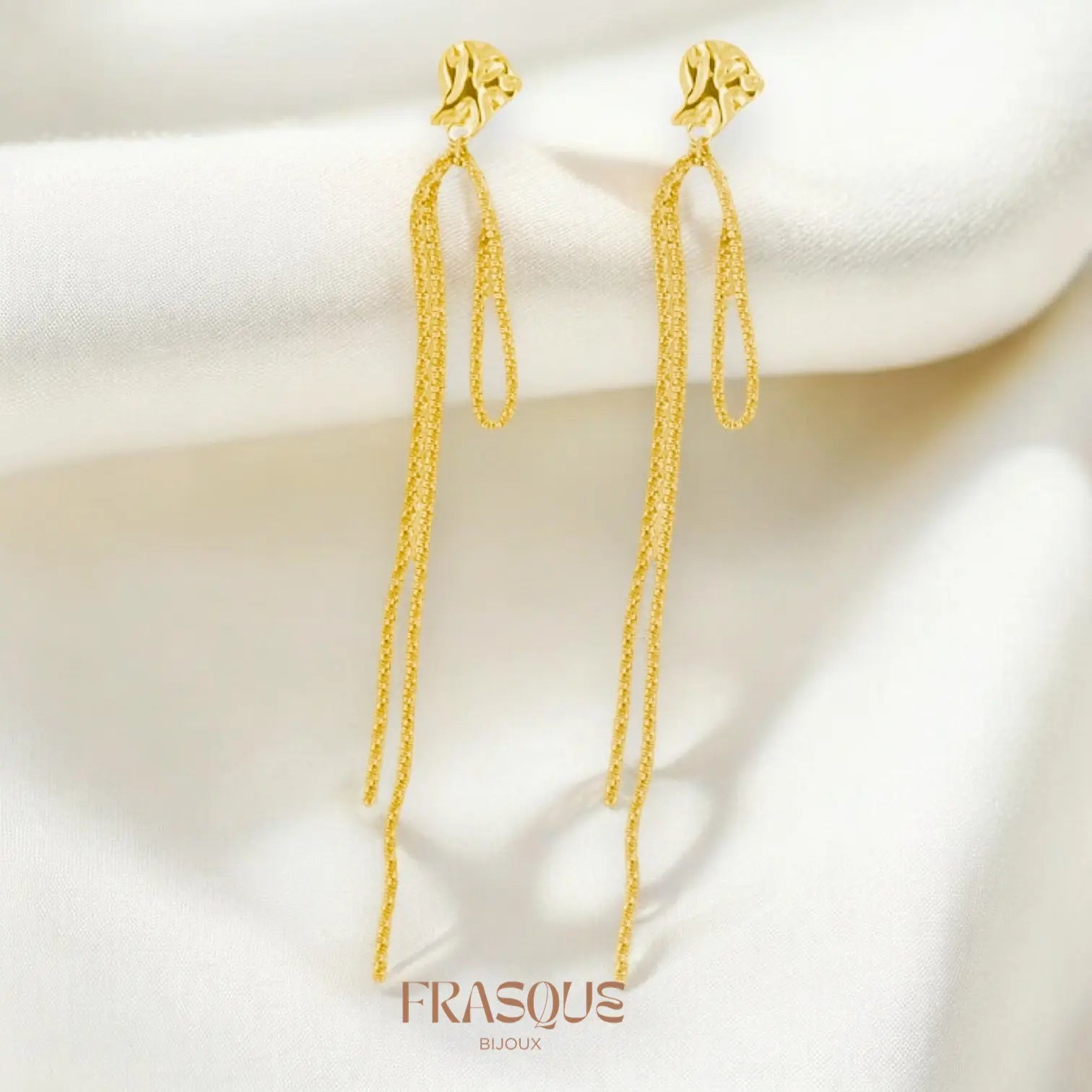 Boucles d'oreilles chaines longues pendantes - acier inoxydable - Victoire Frasque Bijoux