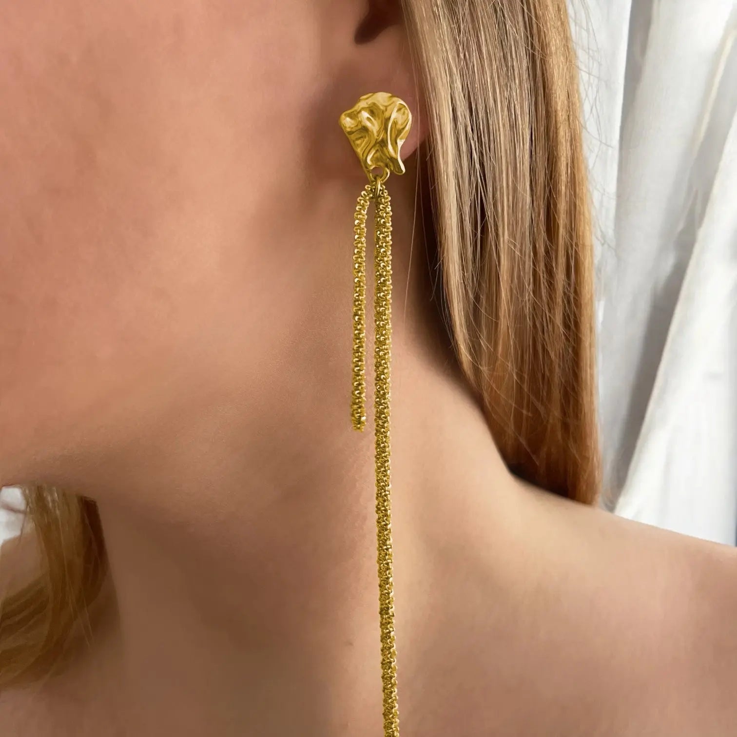 Boucles d'oreilles chaines longues pendantes - acier inoxydable - Victoire Frasque Bijoux