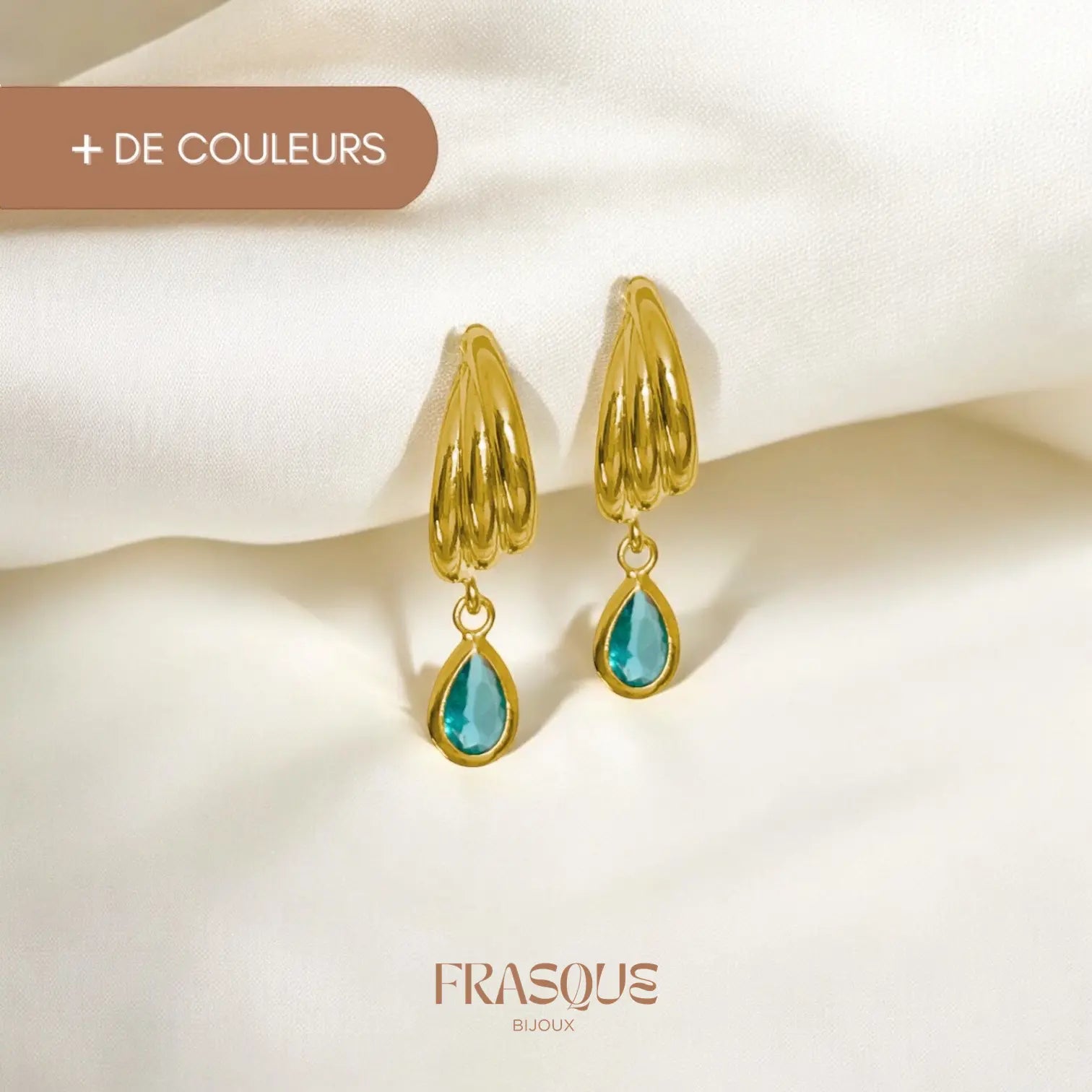 Boucles d'oreilles créole torsadée et goutte cristal - plaqué or - Audacieuse Frasque Bijoux