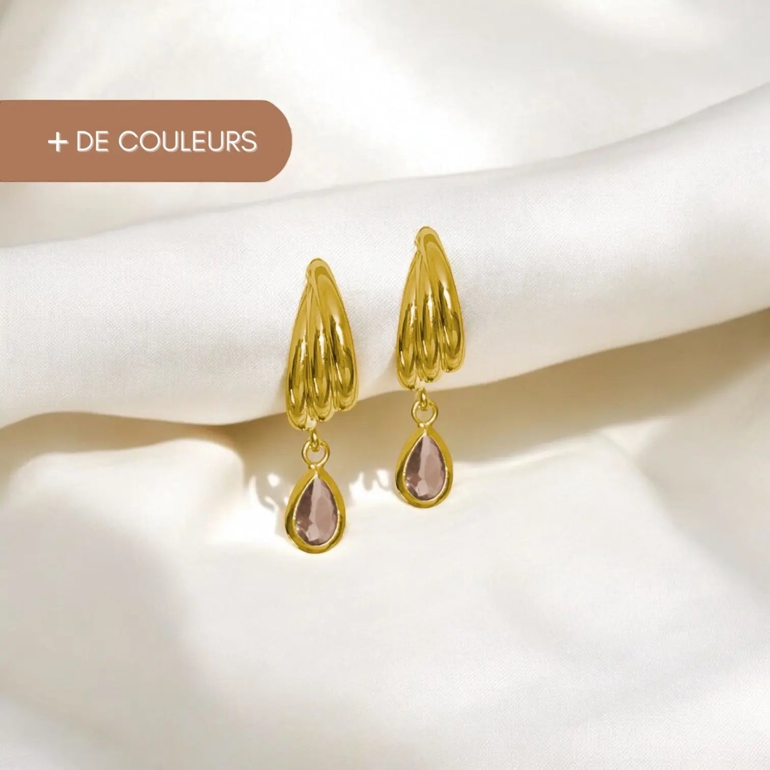 Boucles d'oreilles créole torsadée et goutte cristal - plaqué or - Audacieuse Frasque Bijoux