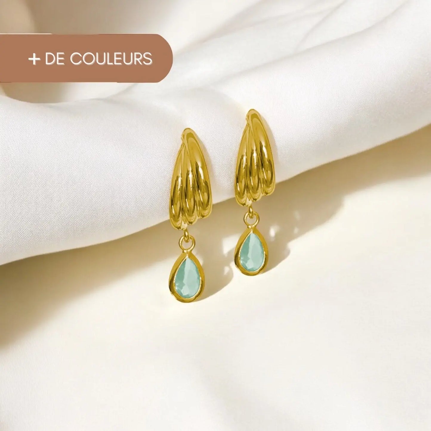 Boucles d'oreilles créole torsadée et goutte cristal - plaqué or - Audacieuse Frasque Bijoux