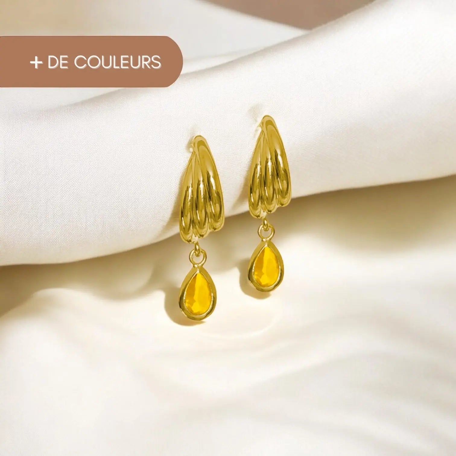 Boucles d'oreilles créole torsadée et goutte cristal - plaqué or - Audacieuse Frasque Bijoux