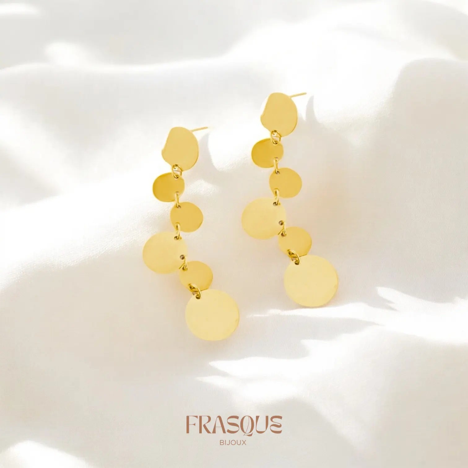 Boucles d'oreilles dorées pendantes à pampilles brillantes - acier inoxydable - Clotilde Frasque Bijoux