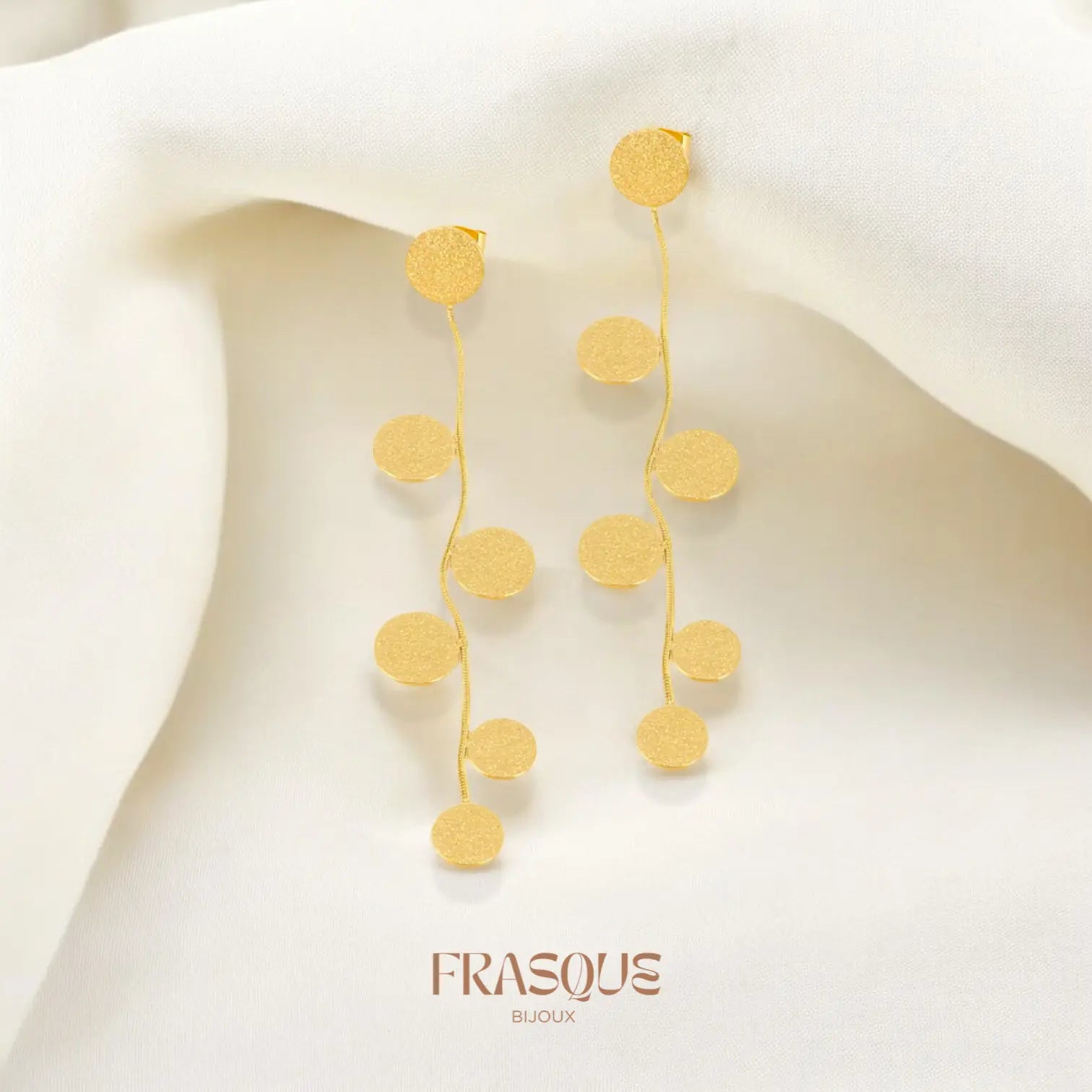 Boucles d'oreilles longues à pampilles - acier inoxydable doré - Céleste Frasque Bijoux