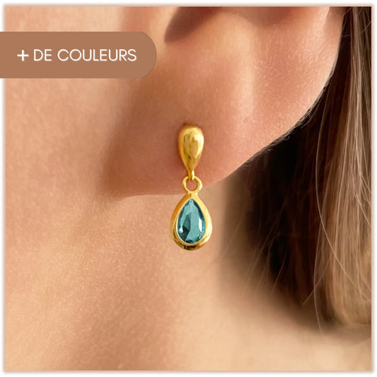 Boucles d'oreilles puce et pendentif goutte cristal - Délicate Frasque Bijoux