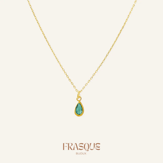 Collier à chaîne fine dorée et pendentif cristal coloré - Frasque Bijoux