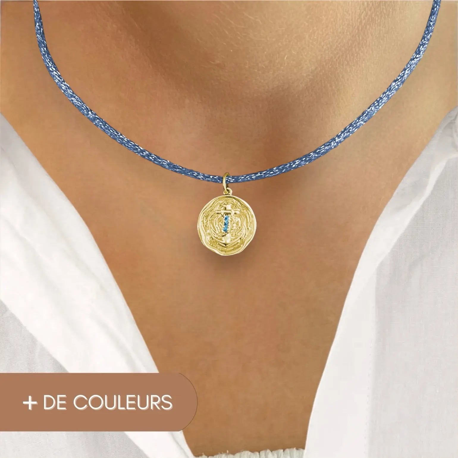 Collier cordon brillant à médaillon marin - Ingénieuse Frasque Bijoux