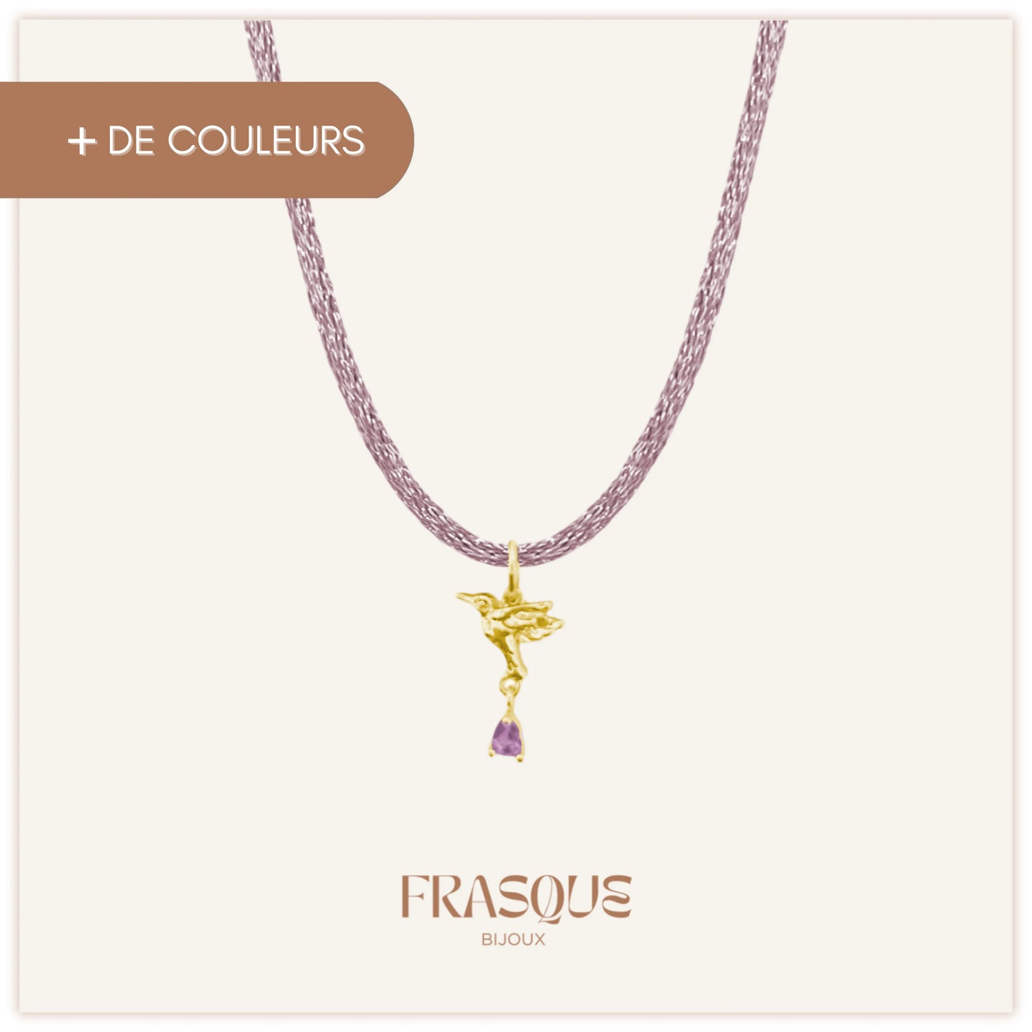 Collier cordon brillant à pendentif oiseau et cristal - Libre Frasque Bijoux