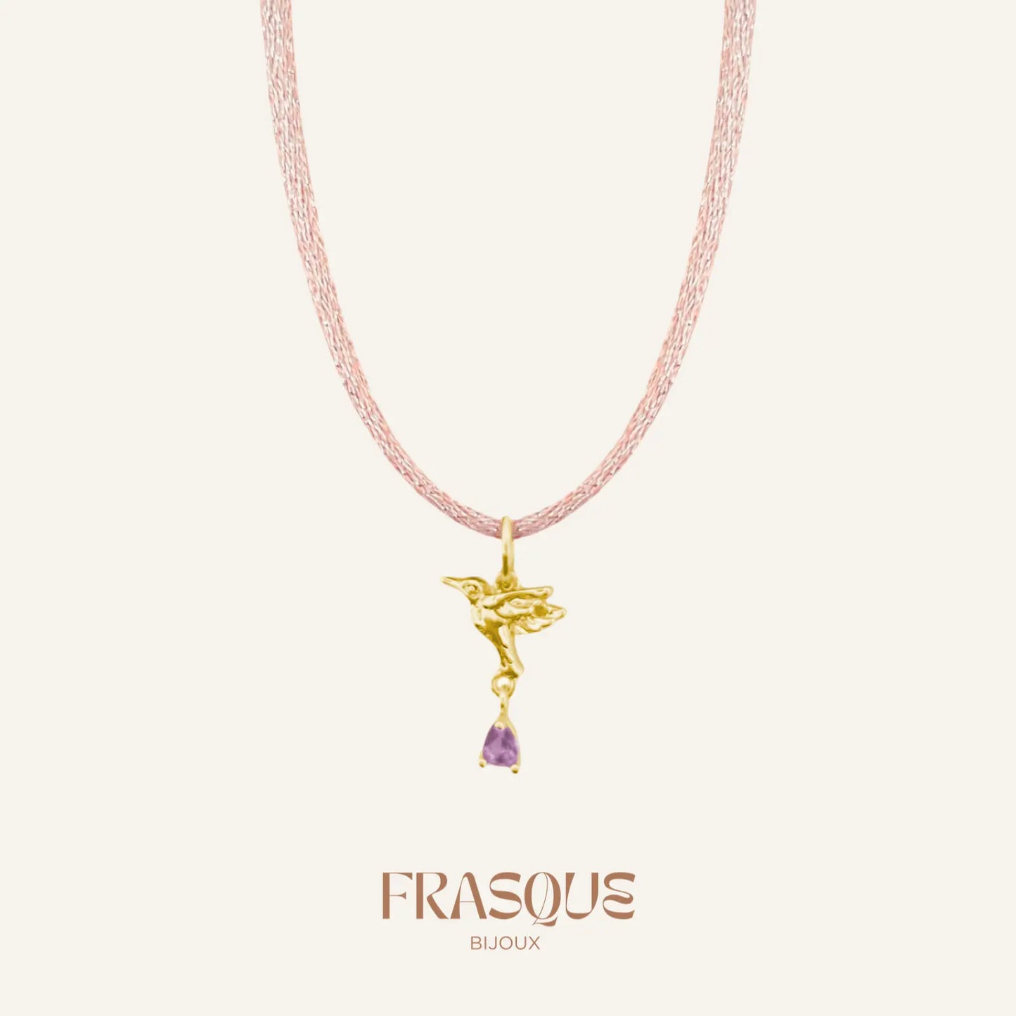 Collier cordon brillant à pendentif oiseau et cristal - Libre Frasque Bijoux