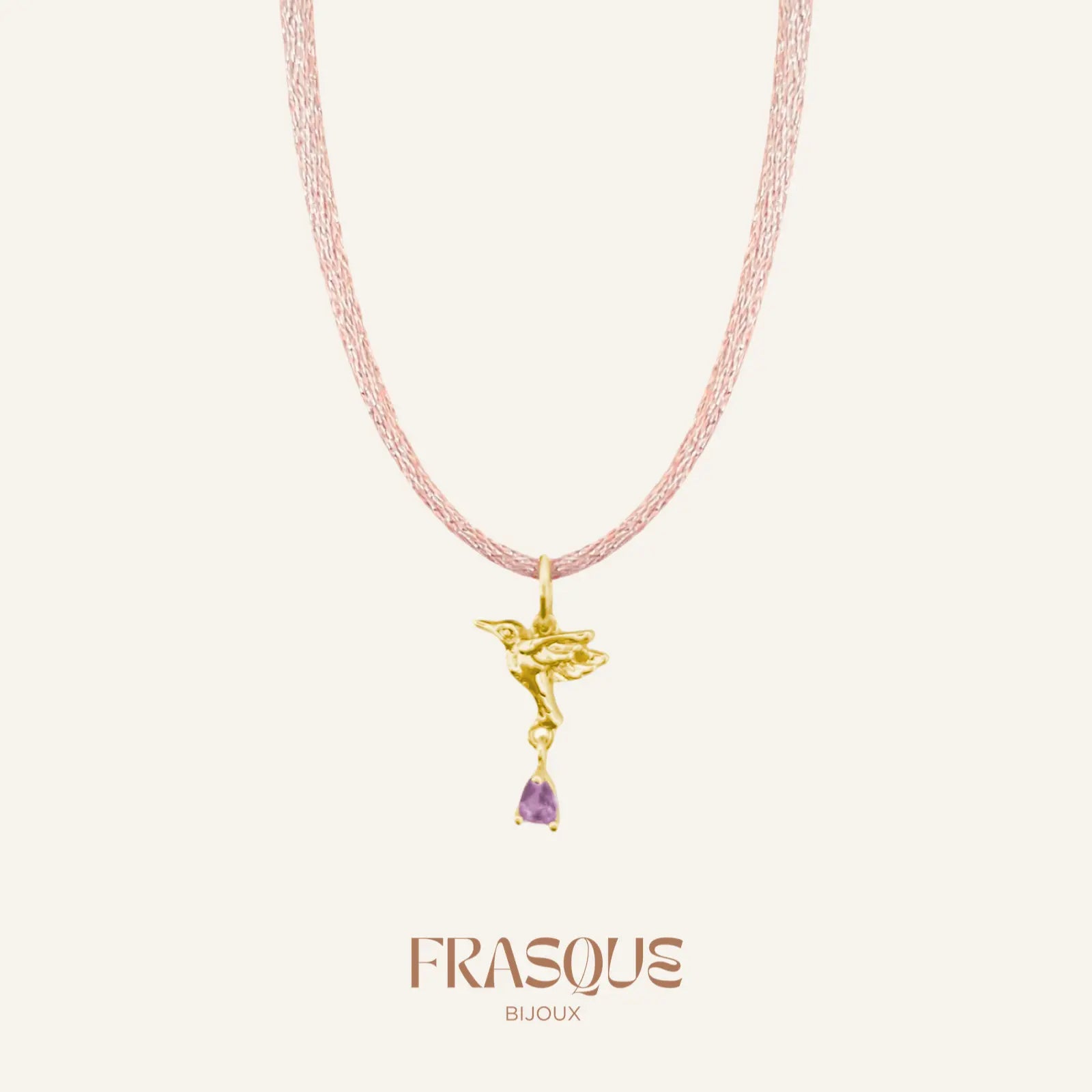 Collier cordon brillant à pendentif oiseau et cristal - Libre Frasque Bijoux