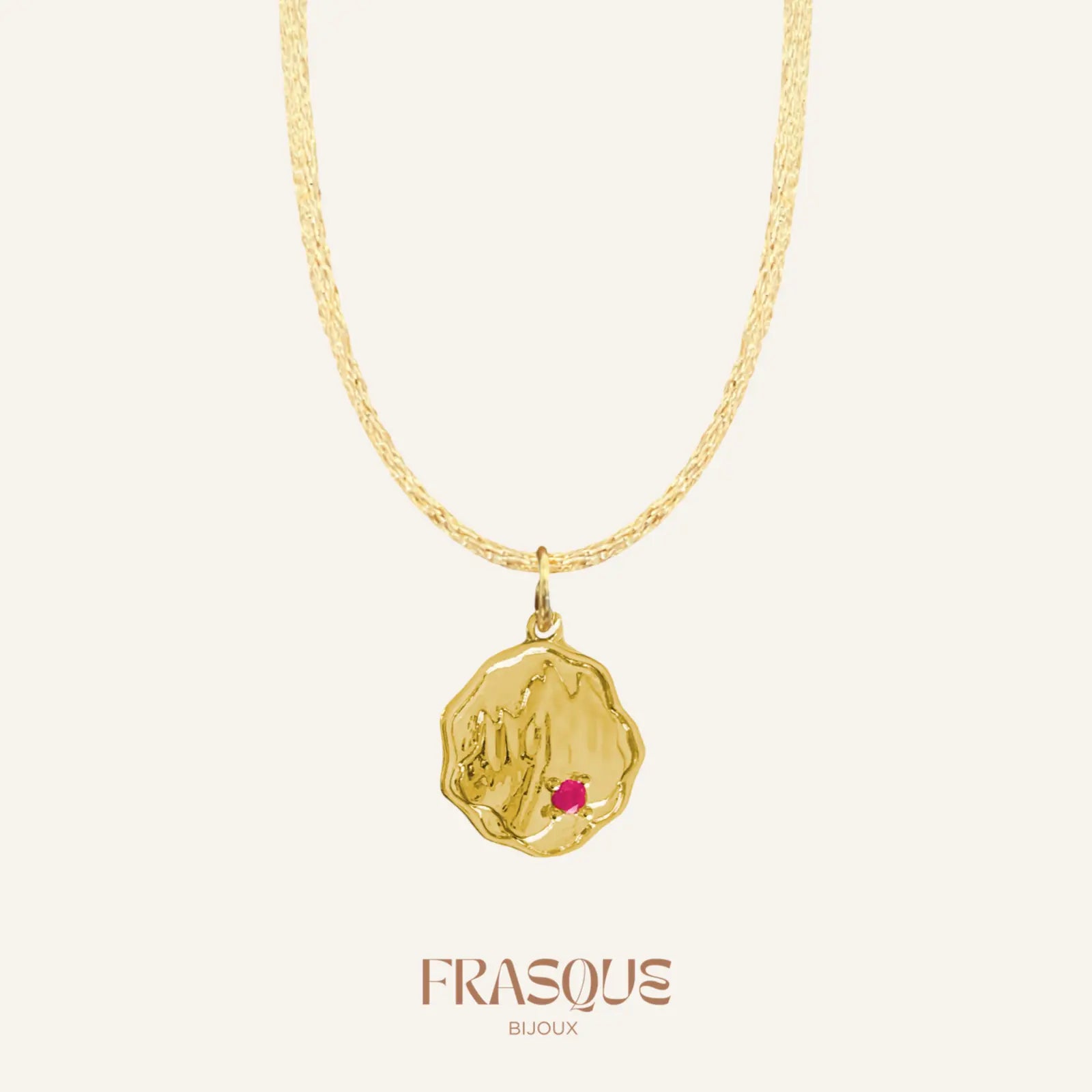 Collier cordon brillant et médaillon à pierre rose - Mystérieuse Frasque Bijoux