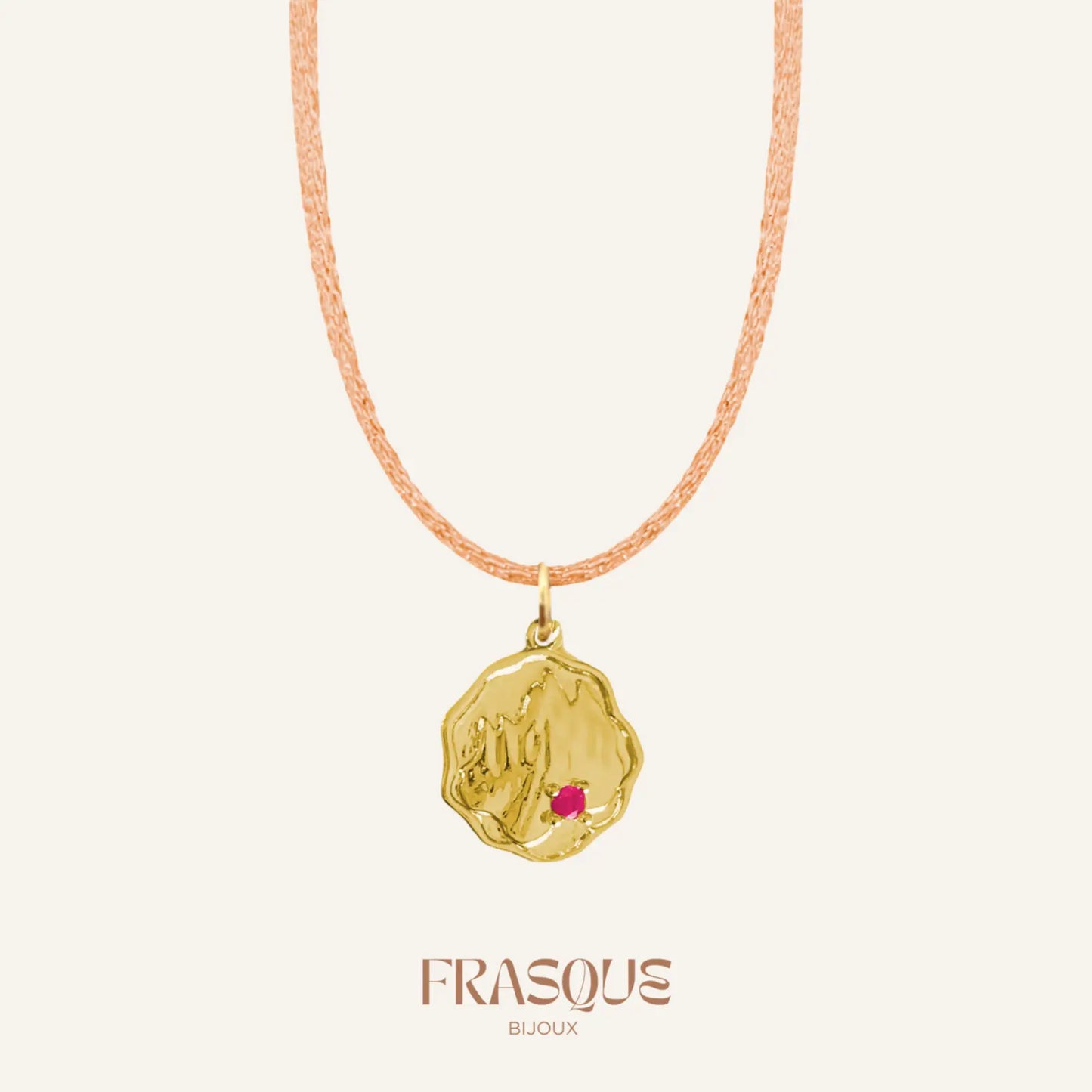 Collier cordon brillant et médaillon à pierre rose - Mystérieuse Frasque Bijoux