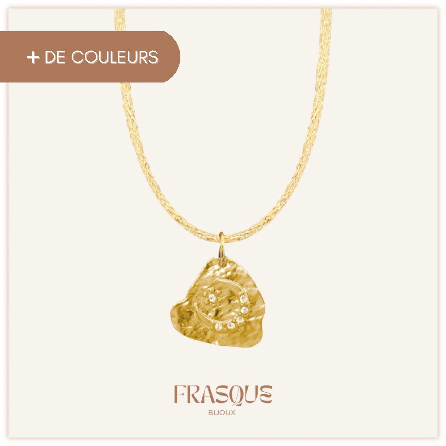 Collier cordon brillant médaillon martelé lune - Sincère Frasque Bijoux