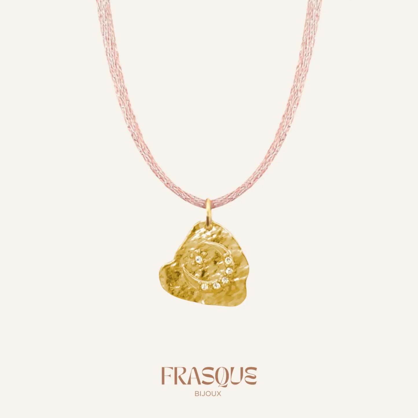 Collier cordon brillant médaillon martelé lune - Sincère Frasque Bijoux