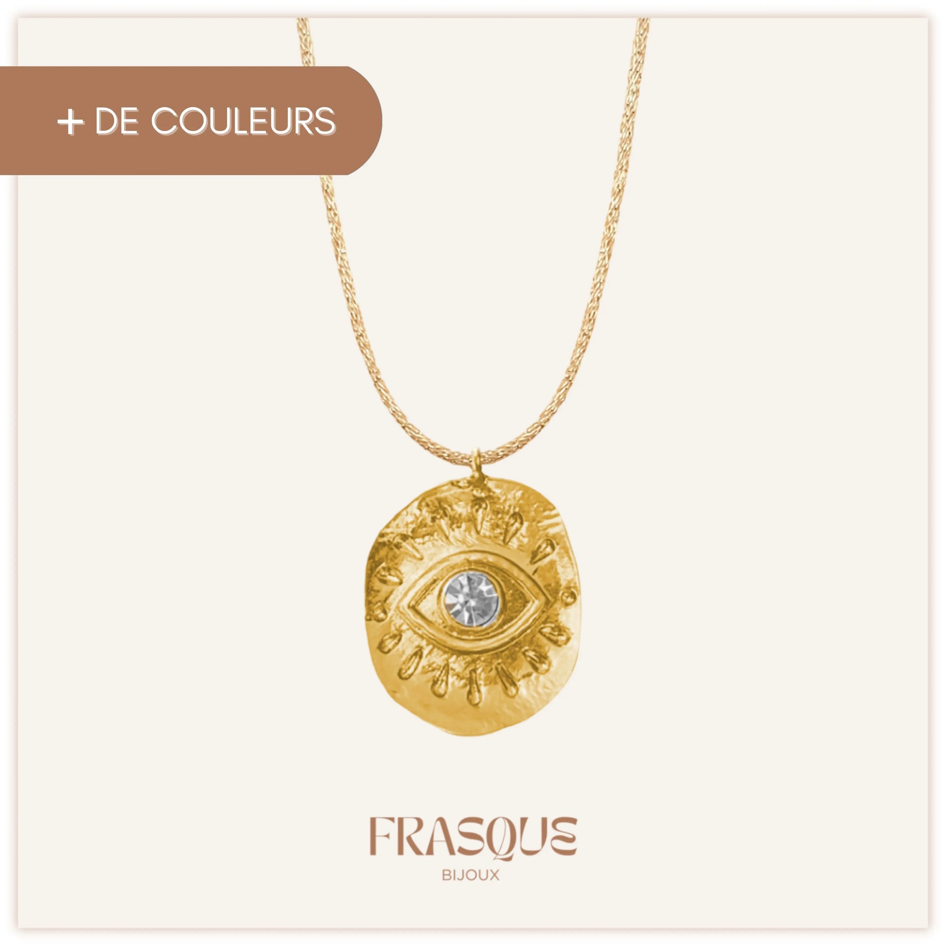 Collier cordon fin brillant et médaillon oeil doré - Radieuse Frasque Bijoux