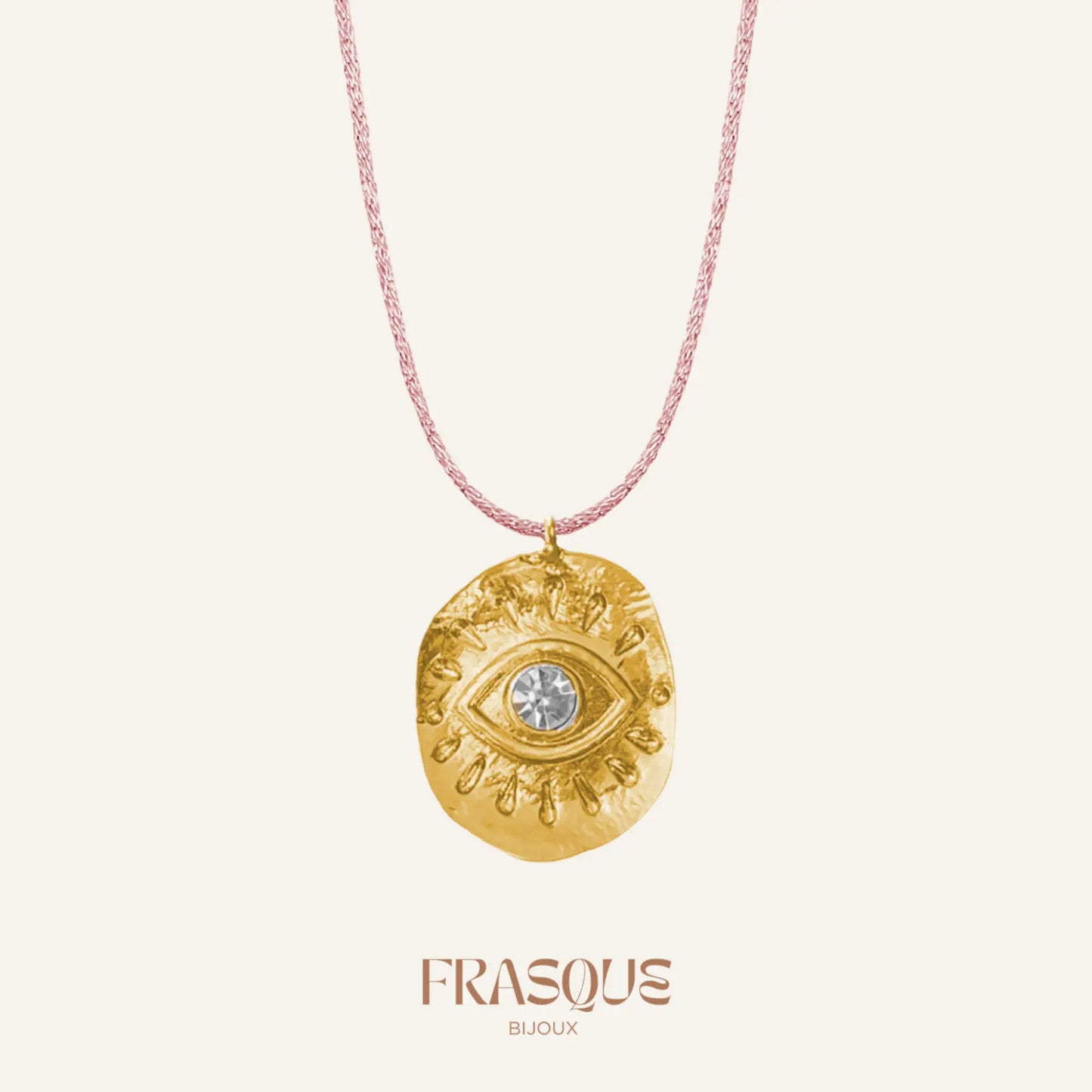 Collier cordon fin brillant et médaillon oeil doré - Radieuse Frasque Bijoux