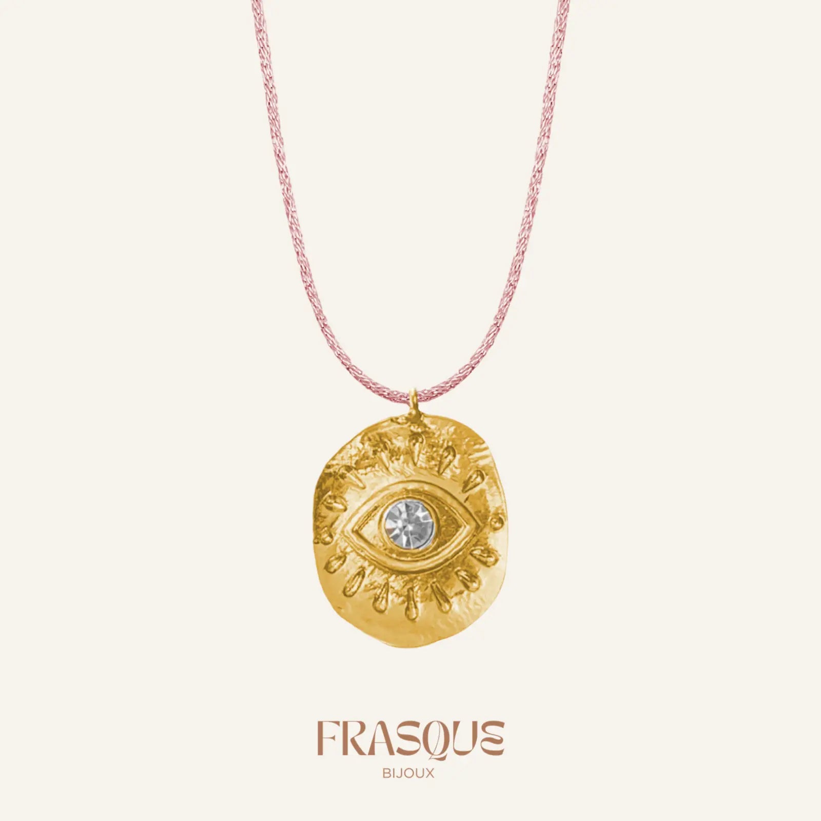 Collier cordon fin brillant et médaillon oeil doré - Radieuse Frasque Bijoux