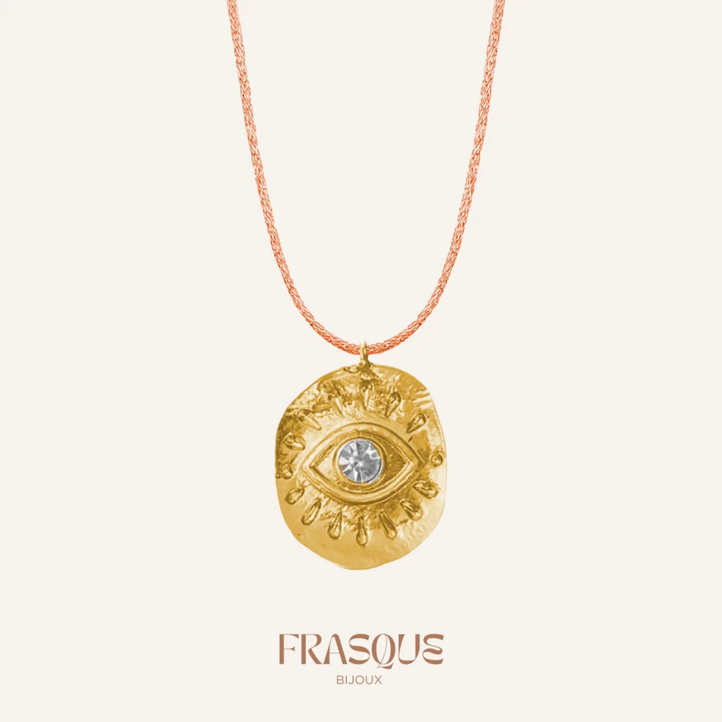 Collier cordon fin brillant et médaillon oeil doré - Radieuse Frasque Bijoux