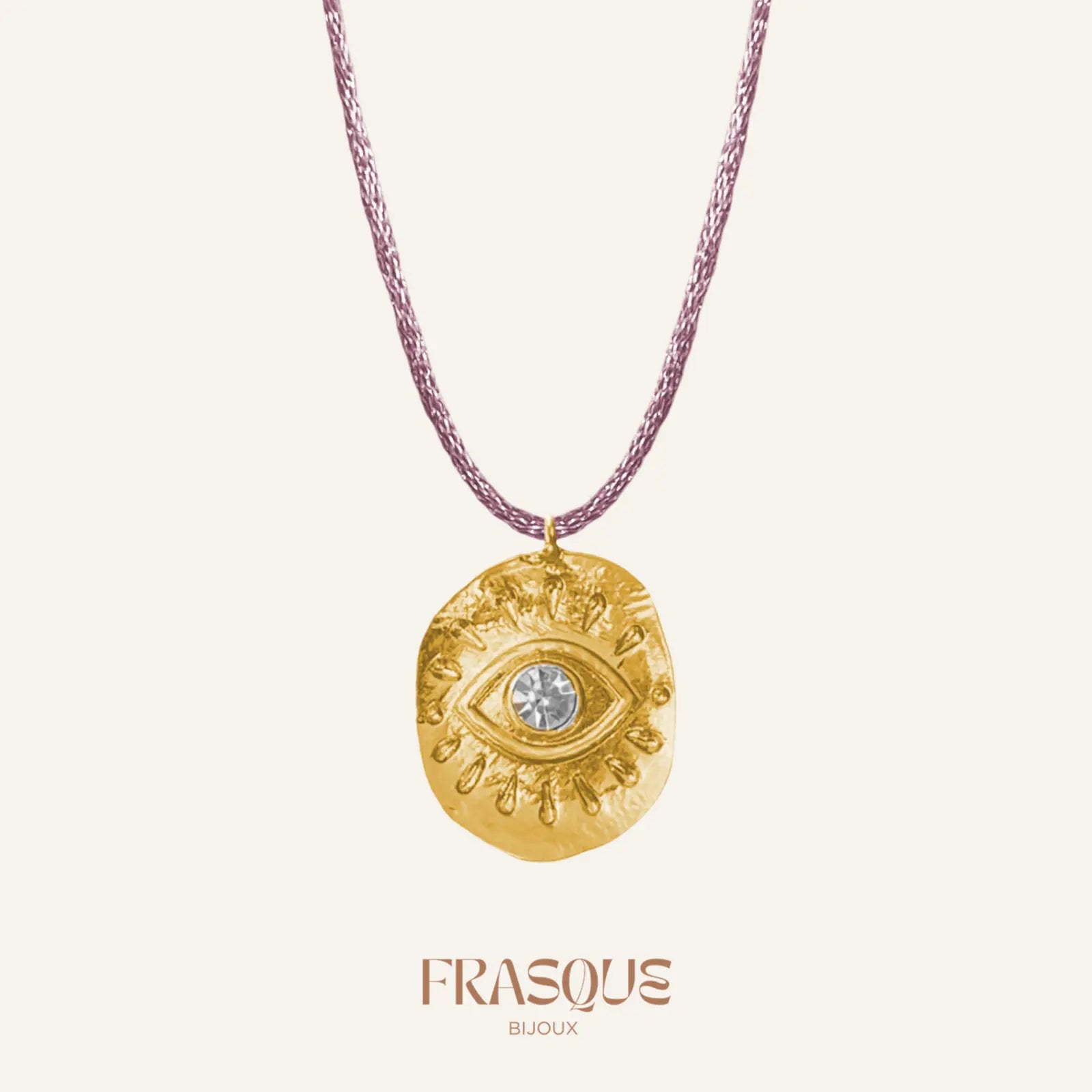 Collier cordon fin brillant et médaillon oeil doré - Radieuse Frasque Bijoux