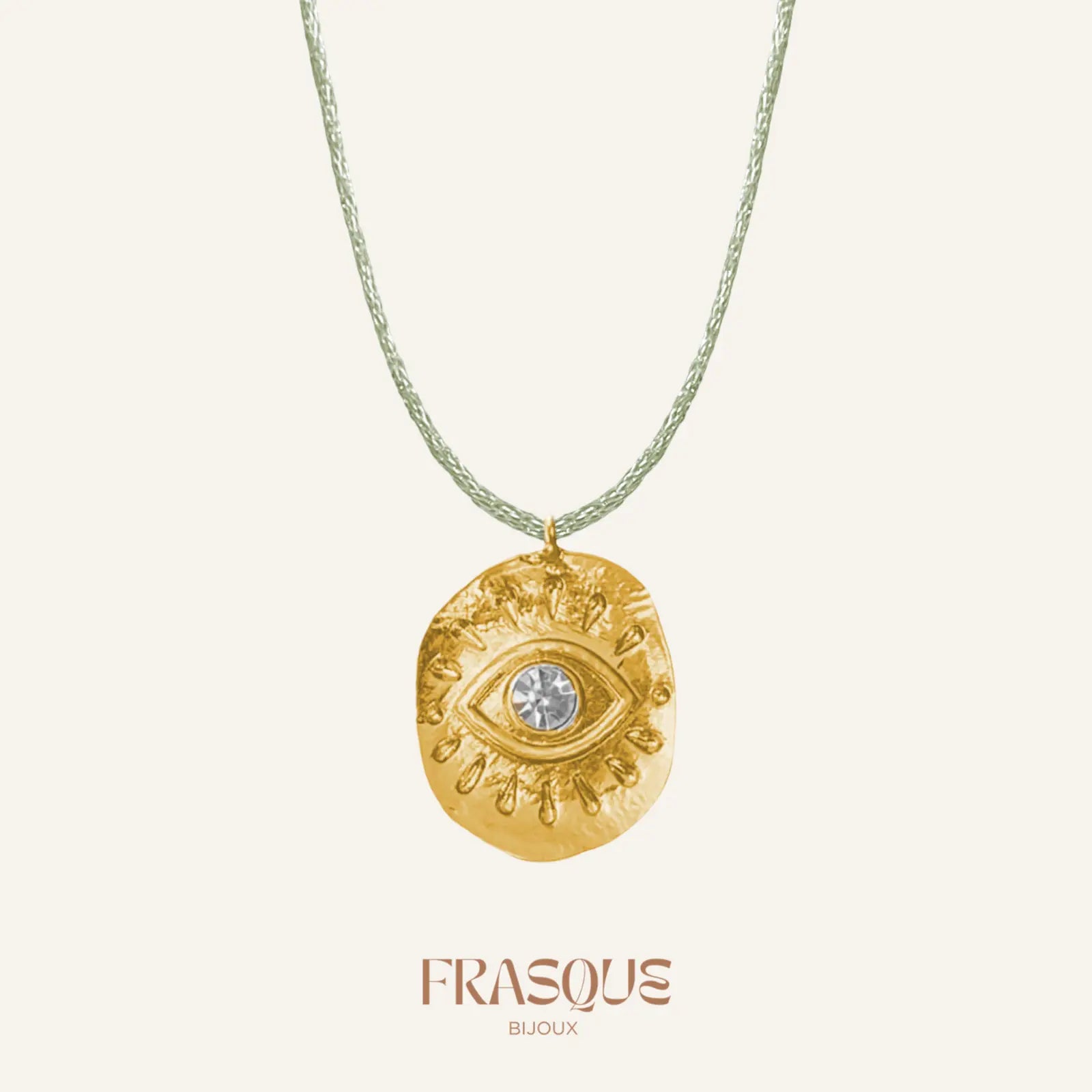 Collier cordon fin brillant et médaillon oeil doré - Radieuse Frasque Bijoux