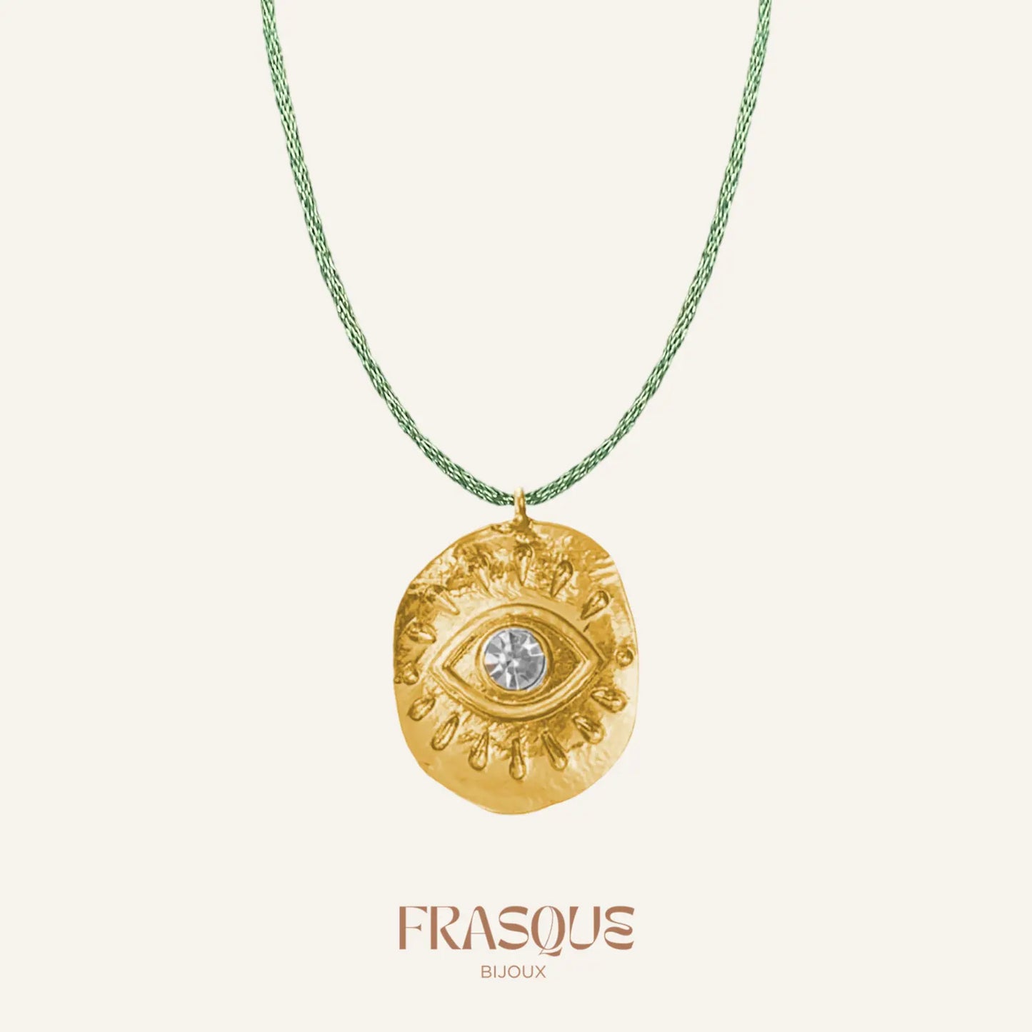 Collier cordon fin brillant et médaillon oeil doré - Radieuse Frasque Bijoux