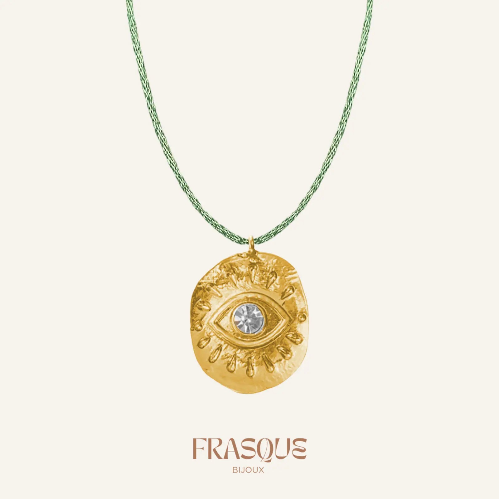 Collier cordon fin brillant et médaillon oeil doré - Radieuse Frasque Bijoux