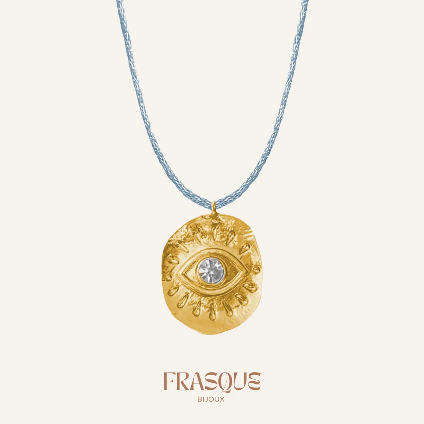 Collier cordon fin brillant et médaillon oeil doré - Radieuse Frasque Bijoux