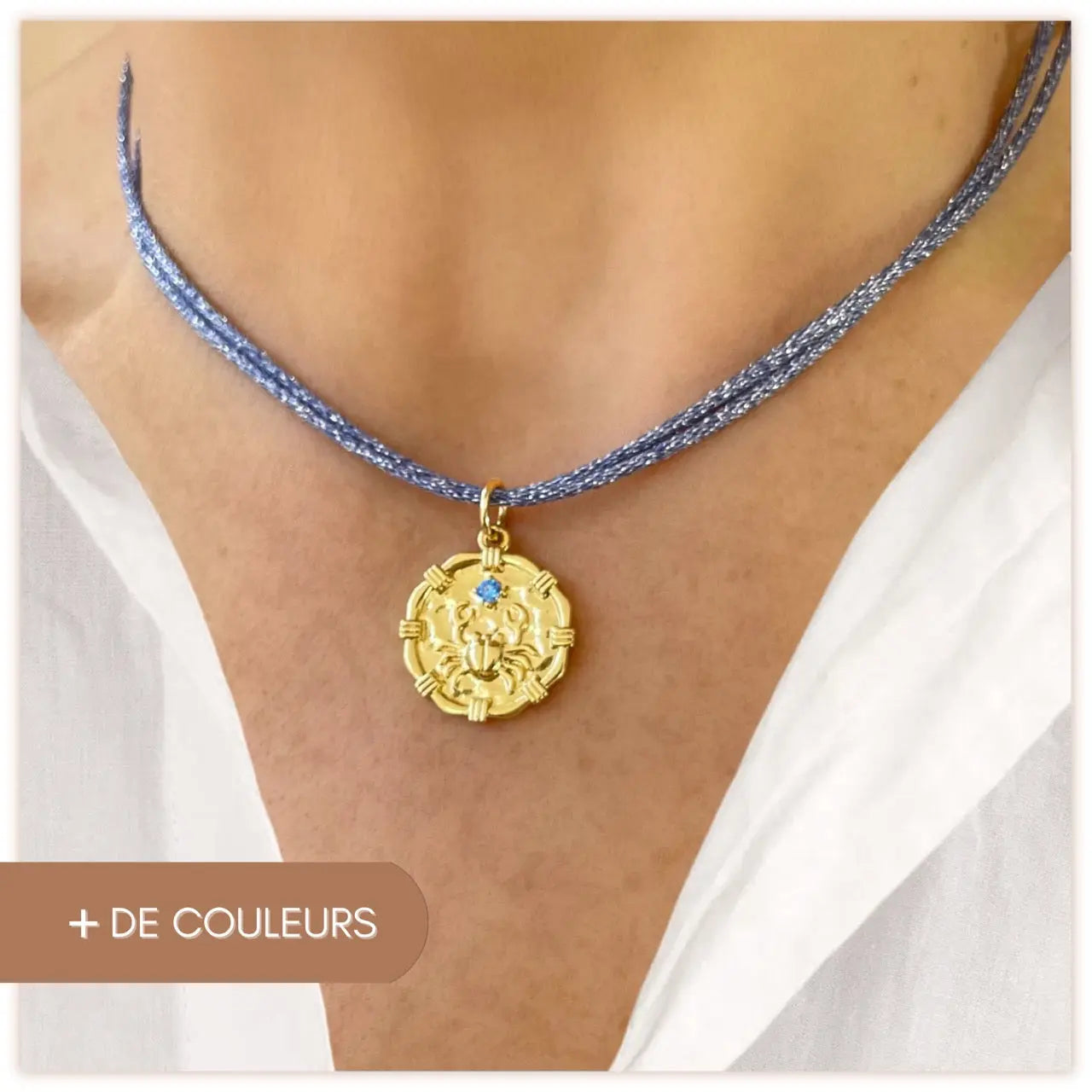 Collier double cordon brillant à médaillon océan - Effrontée Frasque Bijoux